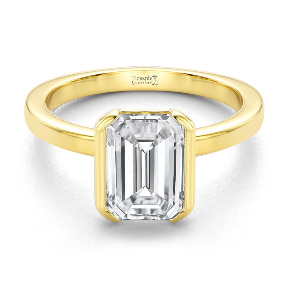 14k Yellow Gold Half Bezel Solitaire Engagement Ring - Flat View -  108360