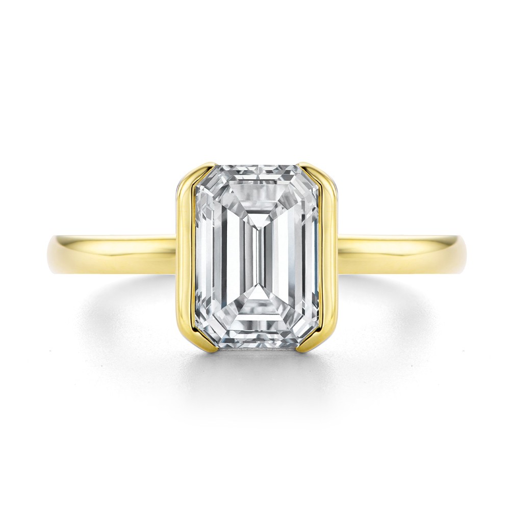 14k Yellow Gold Half Bezel Solitaire Engagement Ring - Top View -  108360
