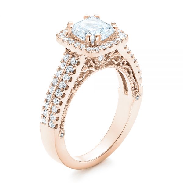 18k Rose Gold 18k Rose Gold Halo Diamond Engagement Ring - Three-Quarter View -  102553