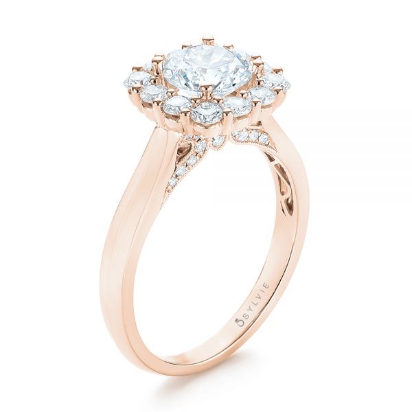 18k Rose Gold 18k Rose Gold Halo Diamond Engagement Ring - Three-Quarter View -  103050