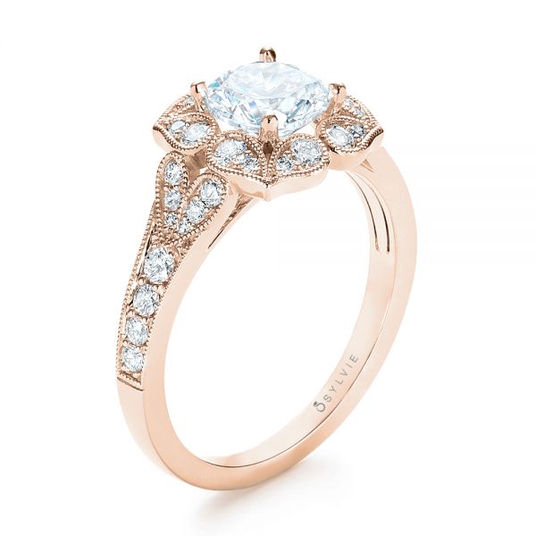 14k Rose Gold 14k Rose Gold Halo Diamond Engagement Ring - Three-Quarter View -  103052