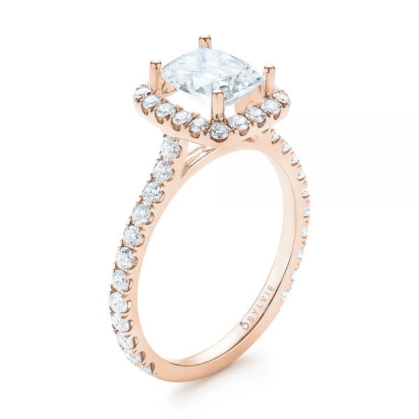 18k Rose Gold 18k Rose Gold Halo Diamond Engagement Ring - Three-Quarter View -  103079