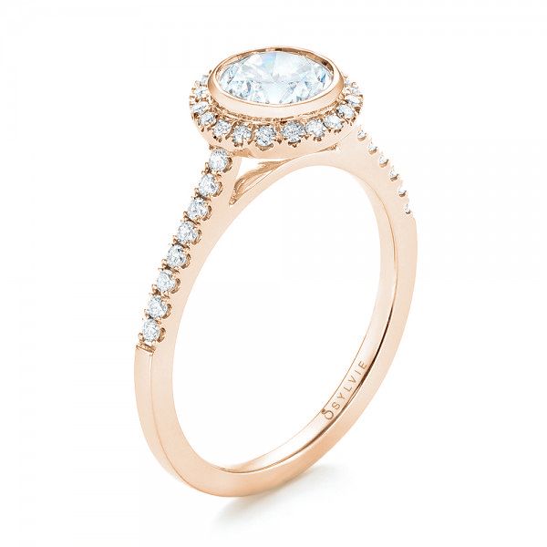 18k Rose Gold 18k Rose Gold Halo Diamond Engagement Ring - Three-Quarter View -  103083