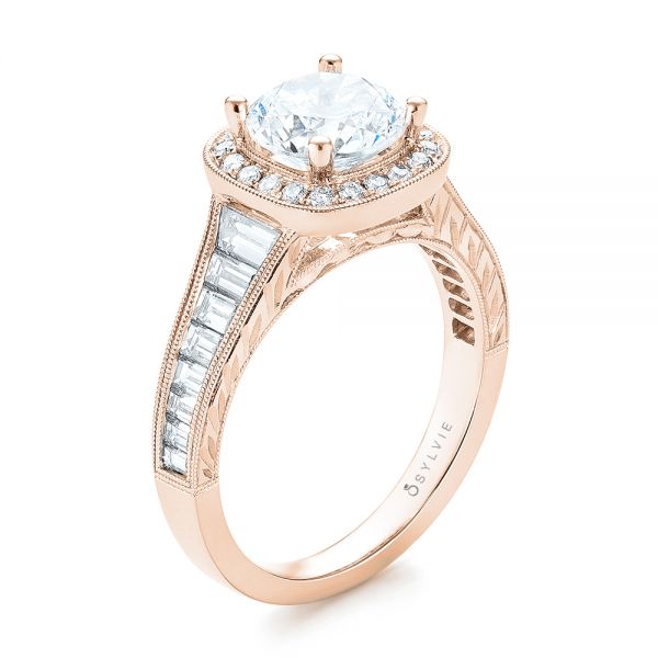 18k Rose Gold 18k Rose Gold Halo Diamond Engagement Ring - Three-Quarter View -  103090