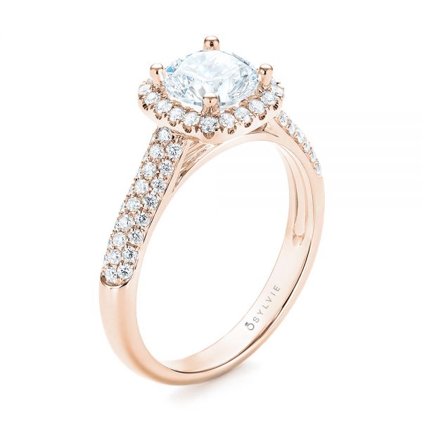 14k Rose Gold 14k Rose Gold Halo Diamond Engagement Ring - Three-Quarter View -  103830