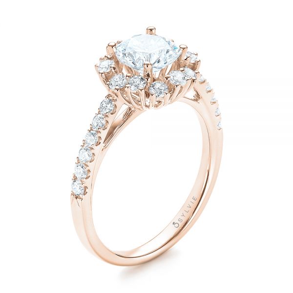 18k Rose Gold 18k Rose Gold Halo Diamond Engagement Ring - Three-Quarter View -  103835