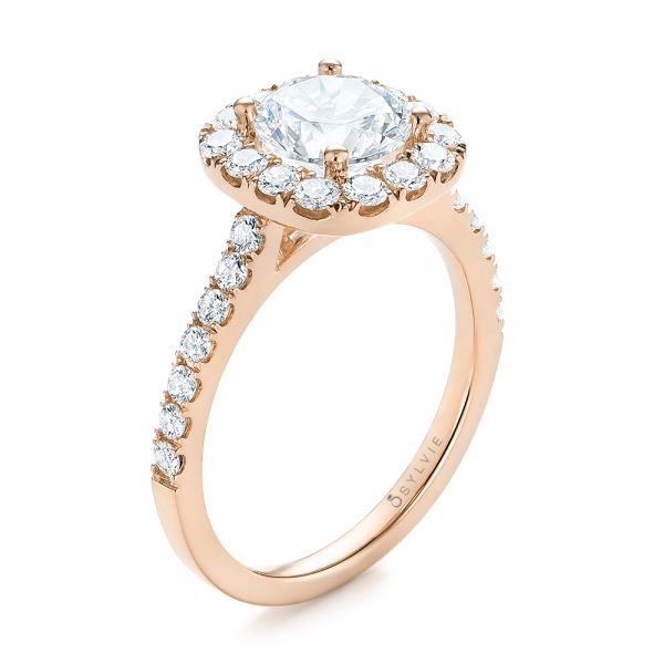 18k Rose Gold 18k Rose Gold Halo Diamond Engagement Ring - Three-Quarter View -  104021