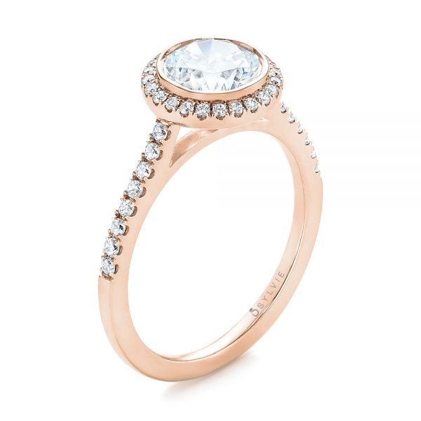 14k Rose Gold 14k Rose Gold Halo Diamond Engagement Ring - Three-Quarter View -  104022