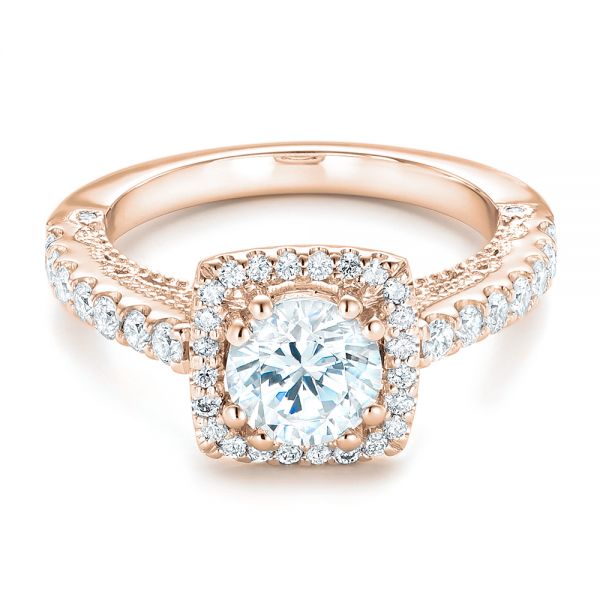 18k Rose Gold 18k Rose Gold Halo Diamond Engagement Ring - Flat View -  102552