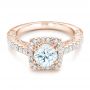 18k Rose Gold 18k Rose Gold Halo Diamond Engagement Ring - Flat View -  102552 - Thumbnail