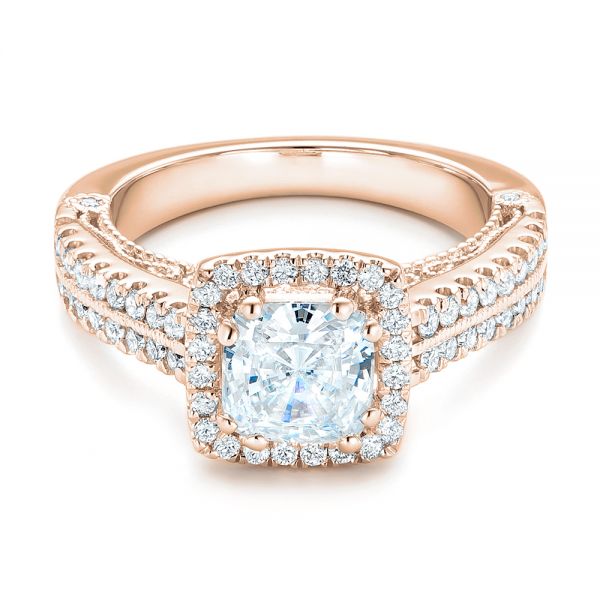 18k Rose Gold 18k Rose Gold Halo Diamond Engagement Ring - Flat View -  102553