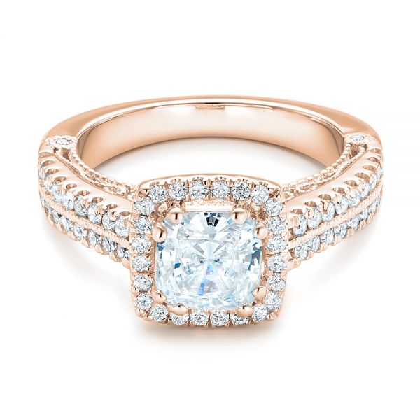 18k Rose Gold 18k Rose Gold Halo Diamond Engagement Ring - Flat View - 102553