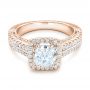 18k Rose Gold 18k Rose Gold Halo Diamond Engagement Ring - Flat View -  102553 - Thumbnail
