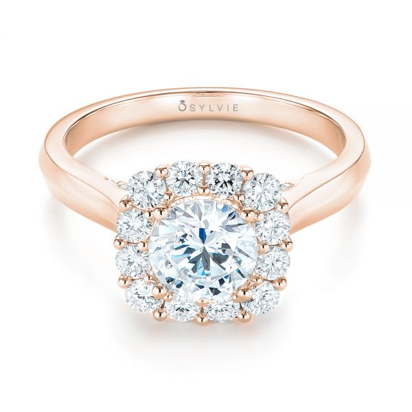 14k Rose Gold 14k Rose Gold Halo Diamond Engagement Ring - Flat View -  103050