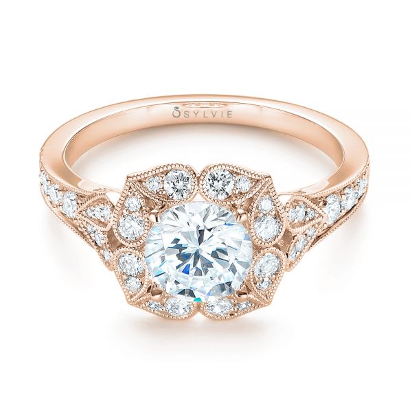 14k Rose Gold 14k Rose Gold Halo Diamond Engagement Ring - Flat View - 103052