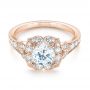 18k Rose Gold 18k Rose Gold Halo Diamond Engagement Ring - Flat View -  103052 - Thumbnail