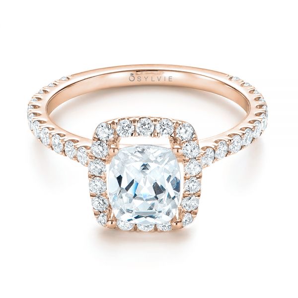 14k Rose Gold 14k Rose Gold Halo Diamond Engagement Ring - Flat View -  103079