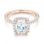 18k Rose Gold 18k Rose Gold Halo Diamond Engagement Ring - Flat View -  103079 - Thumbnail