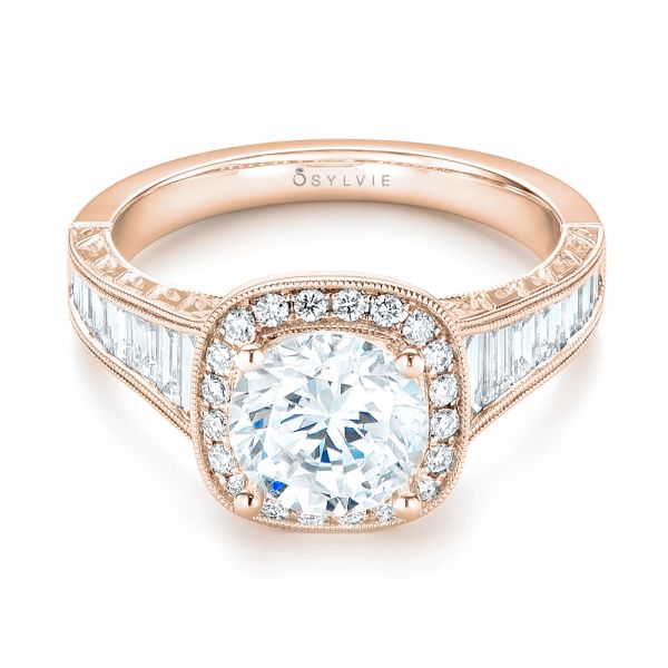 18k Rose Gold 18k Rose Gold Halo Diamond Engagement Ring - Flat View -  103090