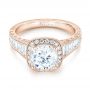 18k Rose Gold 18k Rose Gold Halo Diamond Engagement Ring - Flat View -  103090 - Thumbnail