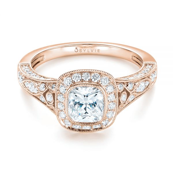 18k Rose Gold 18k Rose Gold Halo Diamond Engagement Ring - Flat View -  103097