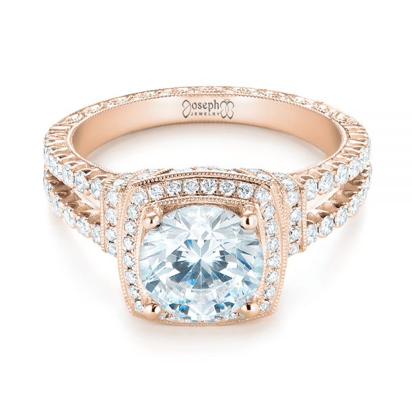 18k Rose Gold 18k Rose Gold Halo Diamond Engagement Ring - Flat View -  103716