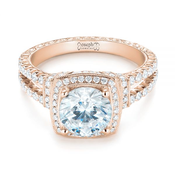 18k Rose Gold 18k Rose Gold Halo Diamond Engagement Ring - Flat View - 103716