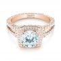 18k Rose Gold 18k Rose Gold Halo Diamond Engagement Ring - Flat View -  103716 - Thumbnail