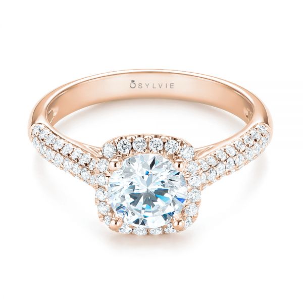 14k Rose Gold 14k Rose Gold Halo Diamond Engagement Ring - Flat View -  103830