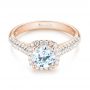 18k Rose Gold 18k Rose Gold Halo Diamond Engagement Ring - Flat View -  103830 - Thumbnail