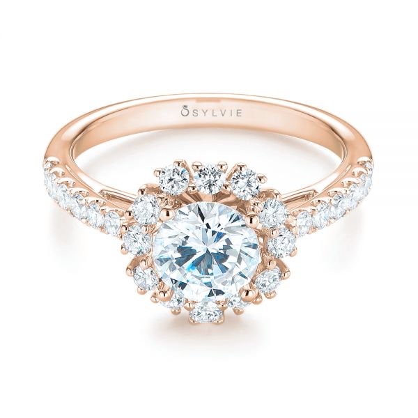 18k Rose Gold 18k Rose Gold Halo Diamond Engagement Ring - Flat View -  103835