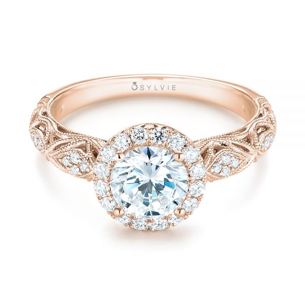 14k Rose Gold 14k Rose Gold Halo Diamond Engagement Ring - Flat View -  103899