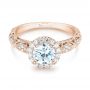 18k Rose Gold 18k Rose Gold Halo Diamond Engagement Ring - Flat View -  103899 - Thumbnail
