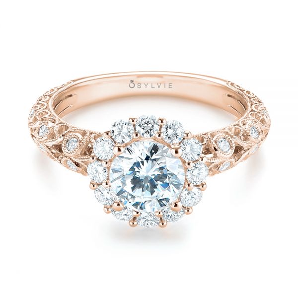 18k Rose Gold 18k Rose Gold Halo Diamond Engagement Ring - Flat View -  103900