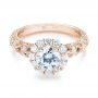 18k Rose Gold 18k Rose Gold Halo Diamond Engagement Ring - Flat View -  103900 - Thumbnail
