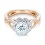 18k Rose Gold And 18K Gold 18k Rose Gold And 18K Gold Halo Diamond Engagement Ring - Flat View -  104014 - Thumbnail