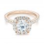 18k Rose Gold 18k Rose Gold Halo Diamond Engagement Ring - Flat View -  104021 - Thumbnail