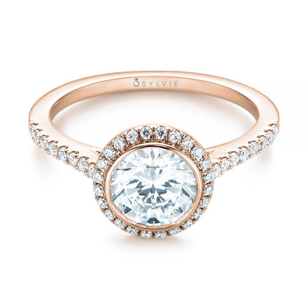 18k Rose Gold 18k Rose Gold Halo Diamond Engagement Ring - Flat View -  104022