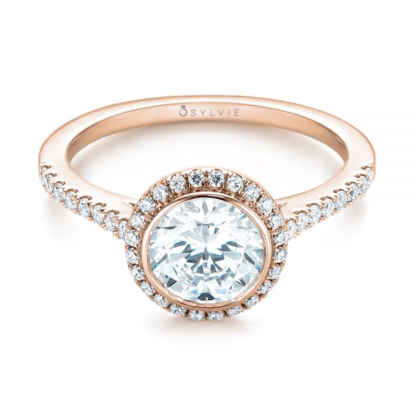 18k Rose Gold 18k Rose Gold Halo Diamond Engagement Ring - Flat View - 104022