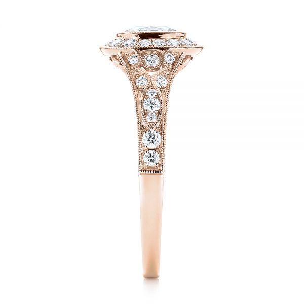 18k Rose Gold 18k Rose Gold Halo Diamond Engagement Ring - Side View -  103097