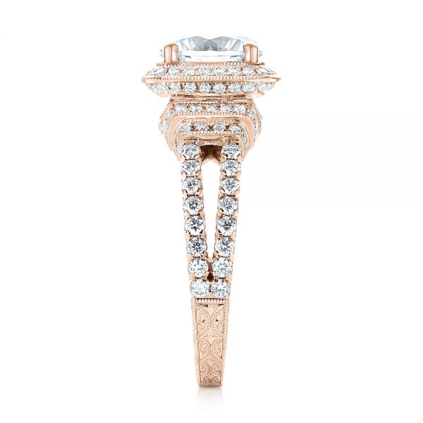 18k Rose Gold 18k Rose Gold Halo Diamond Engagement Ring - Side View - 103716