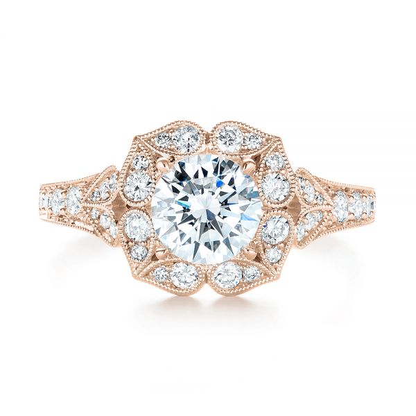 14k Rose Gold 14k Rose Gold Halo Diamond Engagement Ring - Top View -  103052