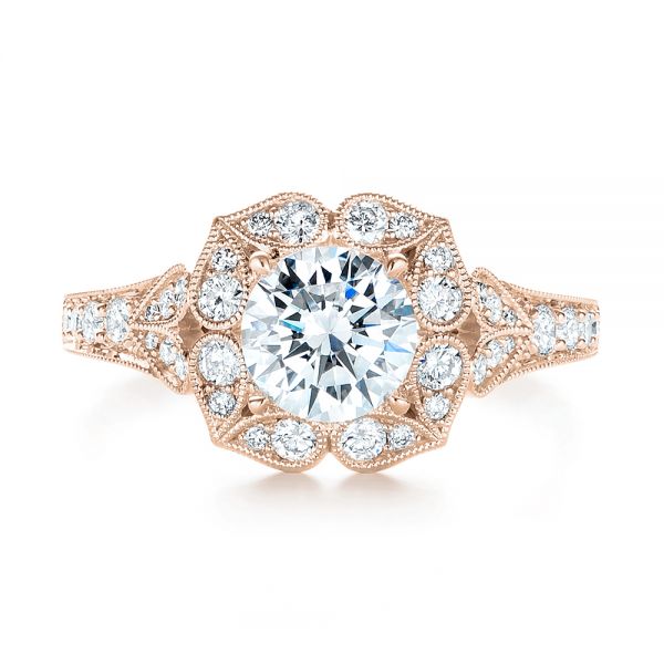 14k Rose Gold 14k Rose Gold Halo Diamond Engagement Ring - Top View - 103052