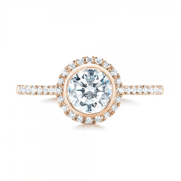 14k Rose Gold 14k Rose Gold Halo Diamond Engagement Ring - Top View -  103083