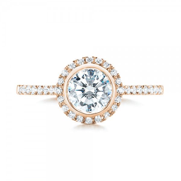 14k Rose Gold 14k Rose Gold Halo Diamond Engagement Ring - Top View -  103083