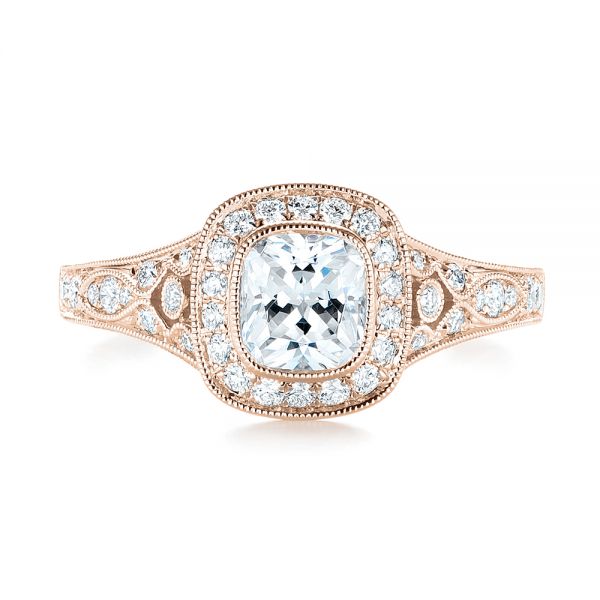 14k Rose Gold 14k Rose Gold Halo Diamond Engagement Ring - Top View -  103097