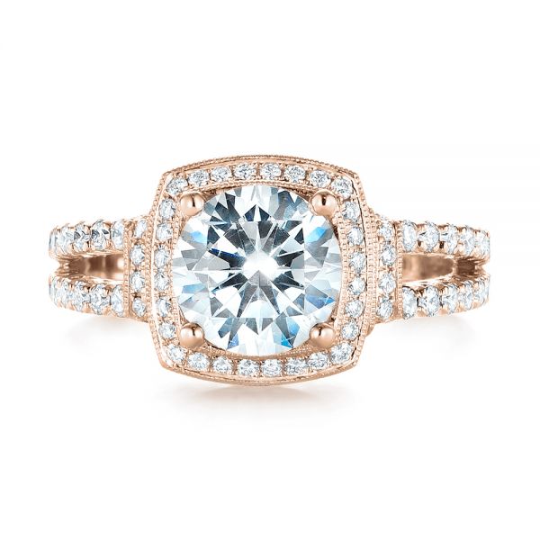 18k Rose Gold 18k Rose Gold Halo Diamond Engagement Ring - Top View -  103716
