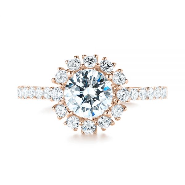 18k Rose Gold 18k Rose Gold Halo Diamond Engagement Ring - Top View -  103835