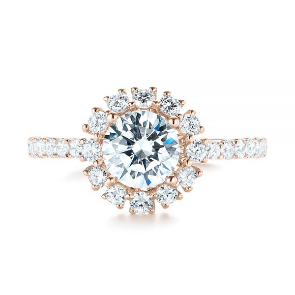 14k Rose Gold 14k Rose Gold Halo Diamond Engagement Ring - Top View - 103835