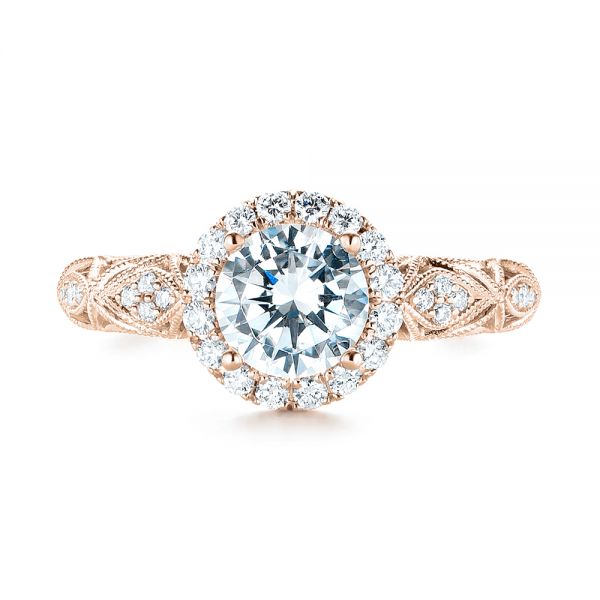 18k Rose Gold 18k Rose Gold Halo Diamond Engagement Ring - Top View -  103899